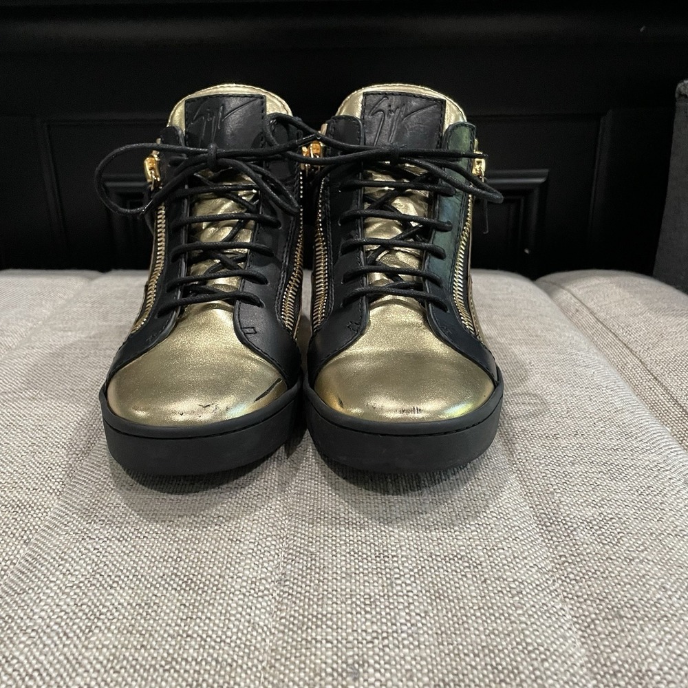 Giuseppe Zanotti Womens 38 7.5 8 Black Gold High-Top Sneakers W/ Zipper - Picture 4 of 15